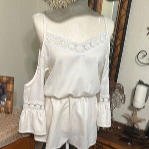 White Lace Cold Shoulder Romper